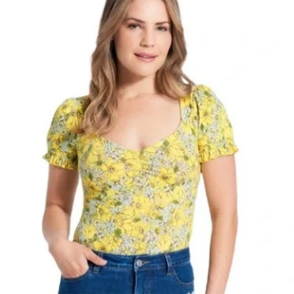ModCloth Such A Sweetheart Bodysuit Yellow Floral Daisies Size Large L